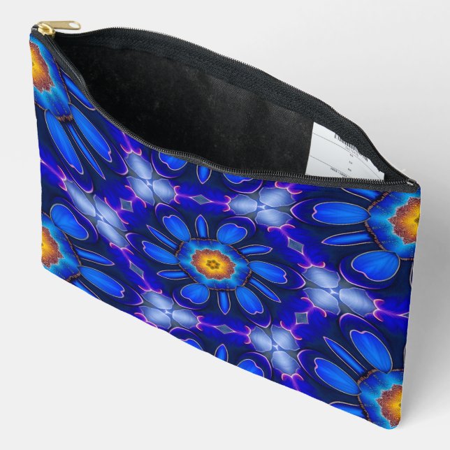 Abstract Blue Flowers Pattern Accessory Pouch (Open)