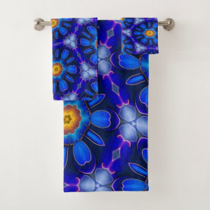 Abstract Blue Flowers Pattern Bath Towel Set
