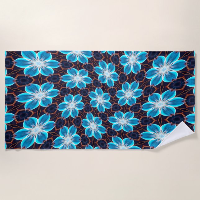 Abstract Blue Flowers Pattern Beach Towel (Front)