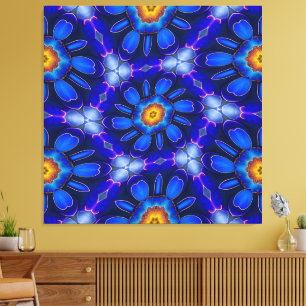 Abstract Blue Flowers Pattern Canvas Print