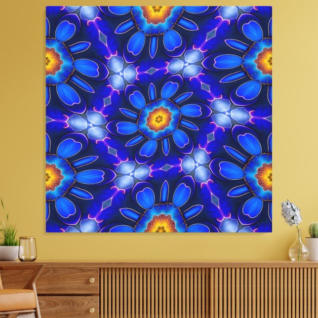 Abstract Blue Flowers Pattern Canvas Print (Insitu(LivingRoom))