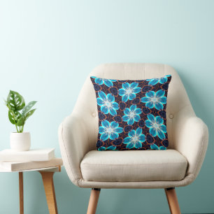 Abstract Blue Flowers Pattern Cushion
