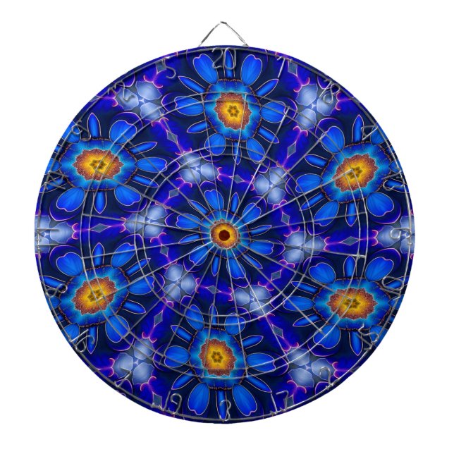 Abstract Blue Flowers Pattern Dartboard (Front)