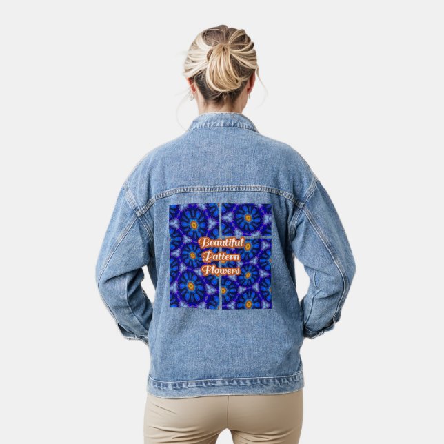 Abstract Blue Flowers Pattern Denim Jacket (Model)
