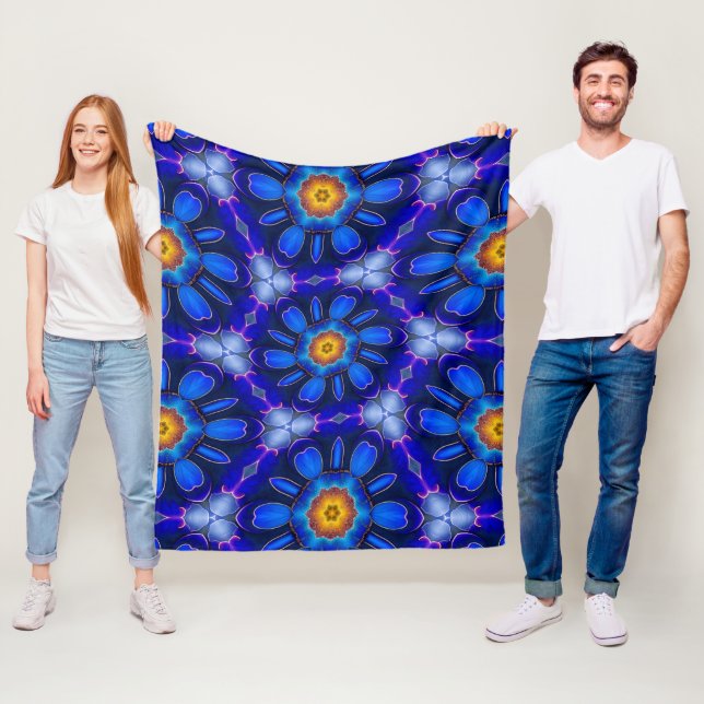 Abstract Blue Flowers Pattern Fleece Blanket (In Situ)
