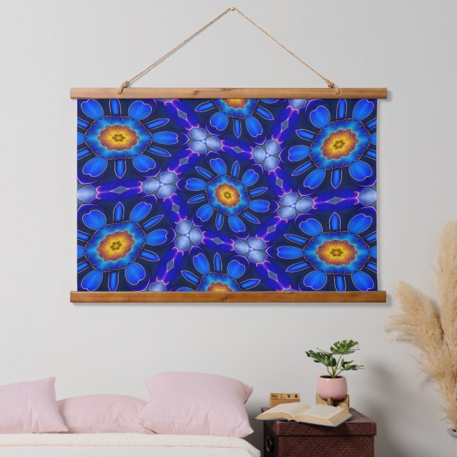 Abstract Blue Flowers Pattern Hanging Tapestry (Bedroom)