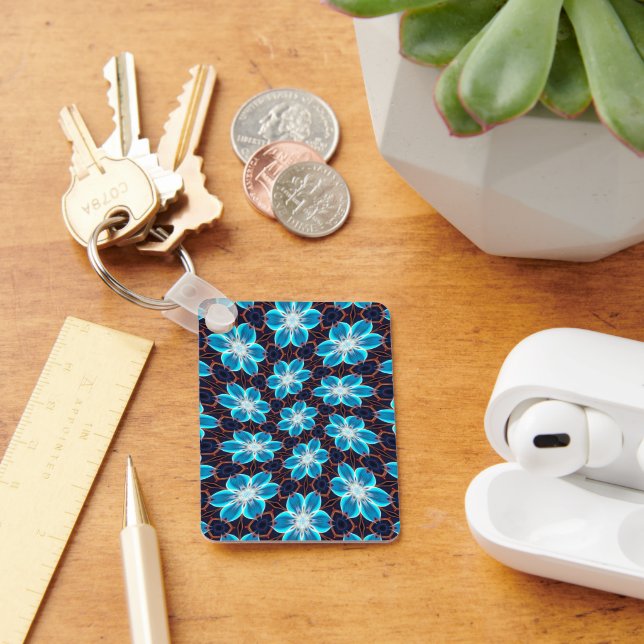 Abstract Blue Flowers Pattern Key Ring (Desk)