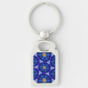 Abstract Blue Flowers Pattern Key Ring