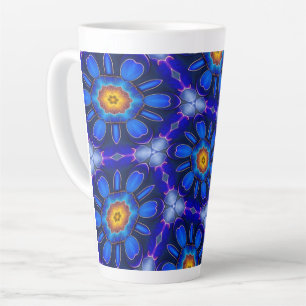 Abstract Blue Flowers Pattern Latte Mug