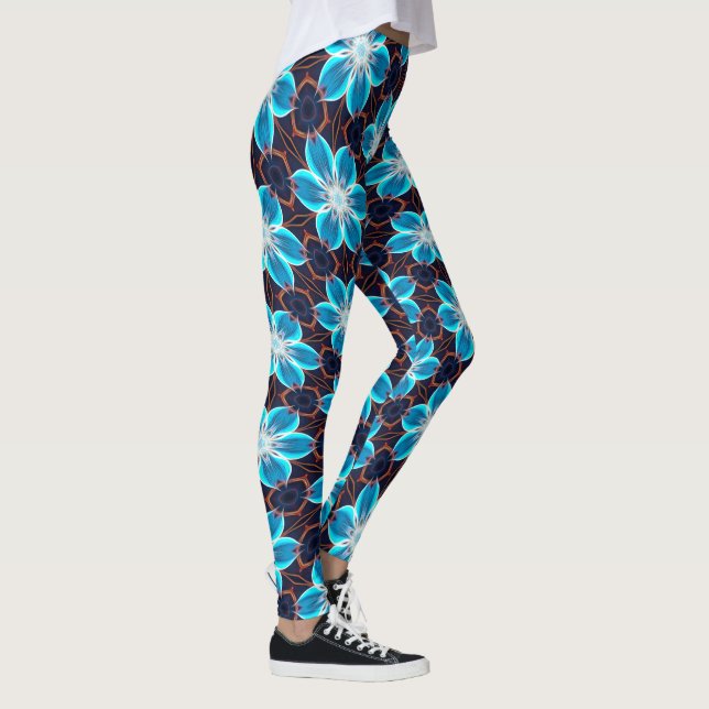 Abstract Blue Flowers Pattern Leggings (Right)