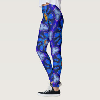 Abstract Blue Flowers Pattern Leggings