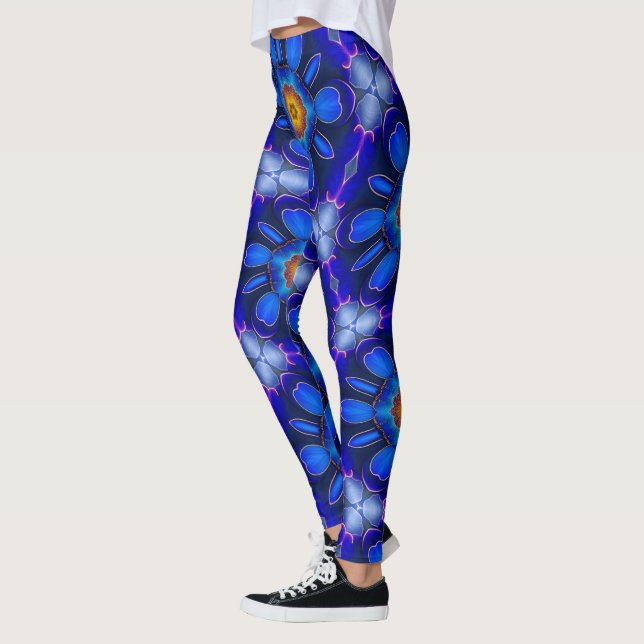 Abstract Blue Flowers Pattern Leggings (Left)