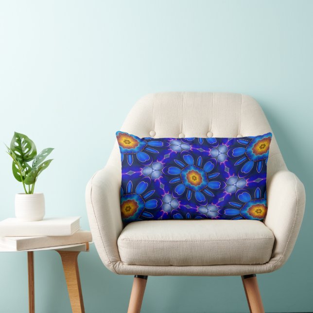 Abstract Blue Flowers Pattern Lumbar Cushion (Chair)