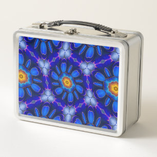 Abstract Blue Flowers Pattern Metal Lunch Box