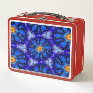Abstract Blue Flowers Pattern Metal Lunch Box