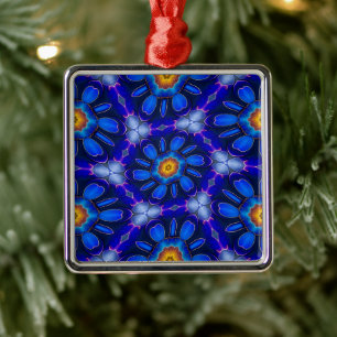 Abstract Blue Flowers Pattern Metal Tree Decoration