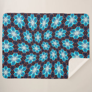 Abstract Blue Flowers Pattern Sherpa Blanket