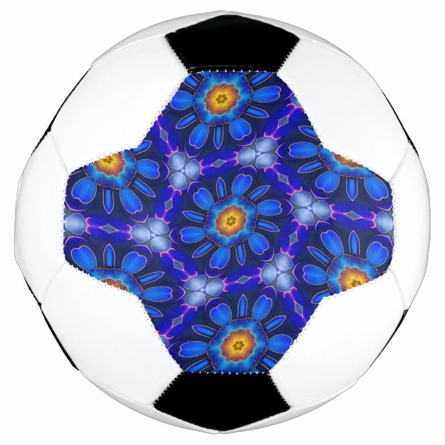 Abstract Blue Flowers Pattern Soccer Ball (Front)