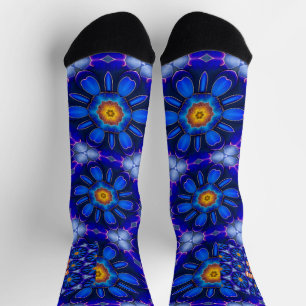 Abstract Blue Flowers Pattern Socks