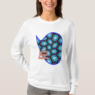 Abstract Blue Flowers Pattern T-Shirt