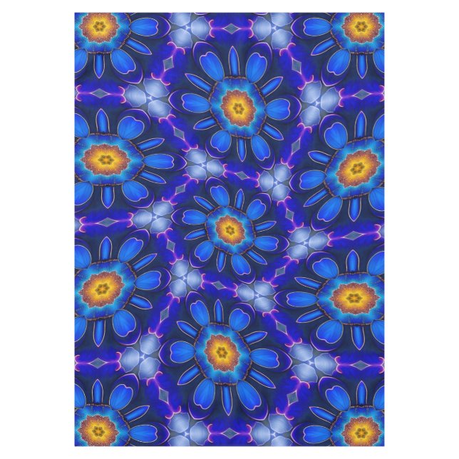 Abstract Blue Flowers Pattern Tablecloth (Front)