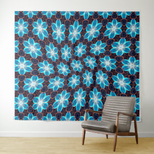 Abstract Blue Flowers Pattern Tapestry