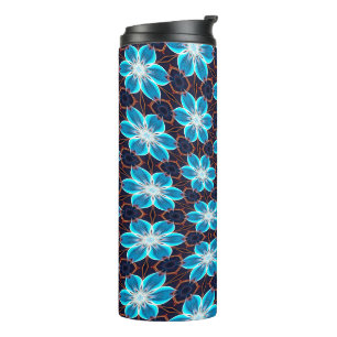 Abstract Blue Flowers Pattern Thermal Tumbler
