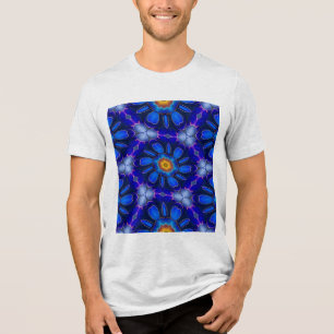 Abstract Blue Flowers Pattern Tri-Blend Shirt
