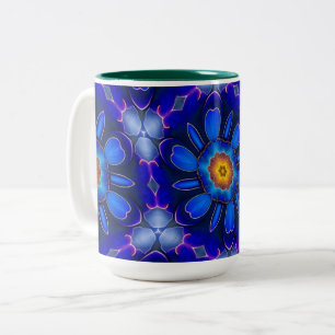 Abstract Blue Flowers Pattern Two-Tone Coffee Mug