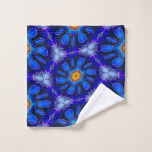 Abstract Blue Flowers Pattern Wash Cloth