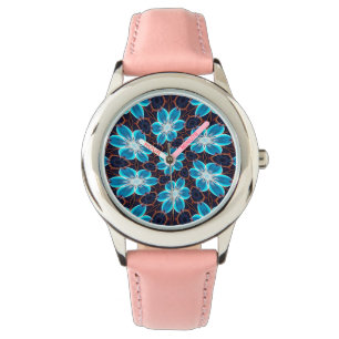 Abstract Blue Flowers Pattern Watch