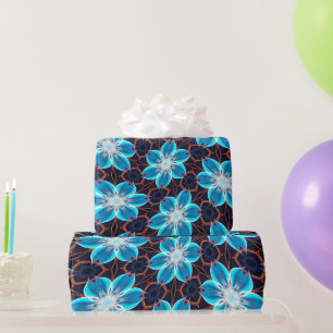 Abstract Blue Flowers Pattern Wrapping Paper