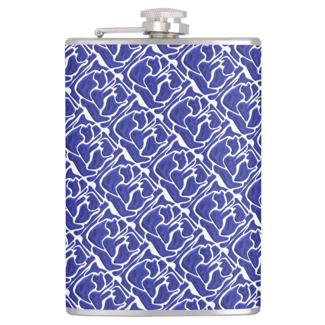 Abstract Blue Fluid Shapes – 3D Modern Art Hip Flask (Front)