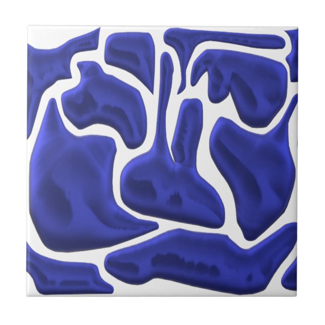 Abstract Blue Fluid Shapes – 3D Modern Art Tile (Front)
