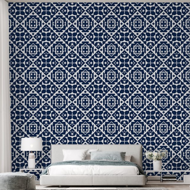 Abstract Blue Geometric Design Wallpaper (Bedroom)