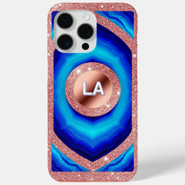 Abstract Blue Geometric Pattern with Rose Gold Case-Mate iPhone Case (Back)