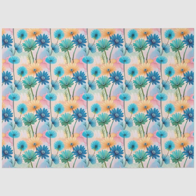 Abstract blue gerbera flower pattern tissue paper (Front)