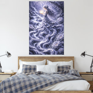 Abstract Blue Goddess Flow – Fluid Floral Woman Wa Canvas Print