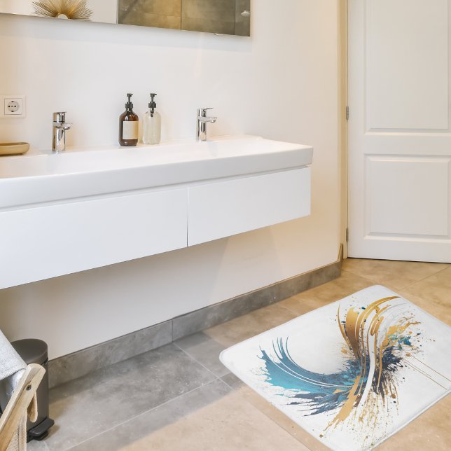 Abstract Blue & Gold Bath Mat – Dynamic Design (Creator Uploaded)