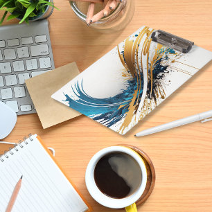 Abstract Blue & Gold Clipboard – Dynamic Design