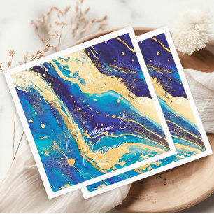 Abstract Blue Gold Colourful Personalised Wedding Napkin