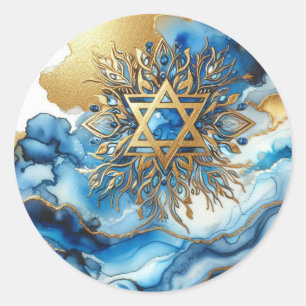 Abstract Blue Gold Contemporary Star Of David  Classic Round Sticker