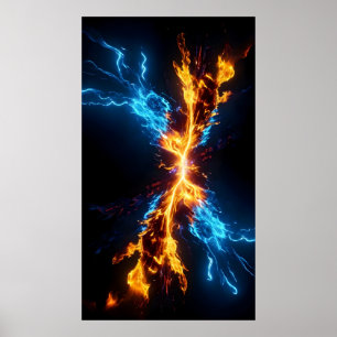 Abstract Blue Gold Fire Energy Clash Poster