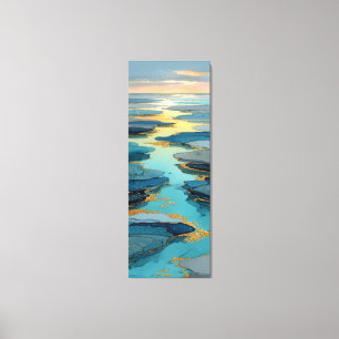 Abstract Blue & Gold Fluid Coastal Landscape Canvas Print