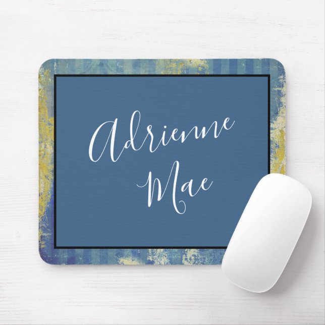 Abstract Blue & Gold Framed Personalised Mouse Pad (With Mouse)