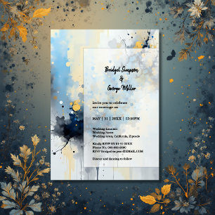 Abstract Blue & Gold Ink Splatter Artwork wedding