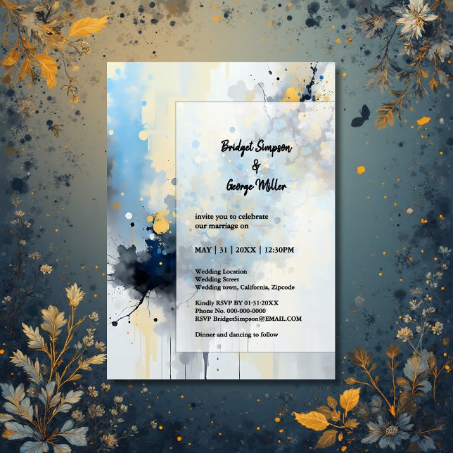 Abstract Blue & Gold Ink Splatter Artwork wedding (Creator Uploaded)