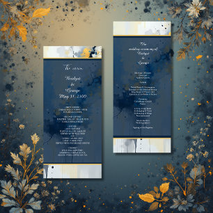 Abstract Blue & Gold Ink Splatter Artwork wedding Programme