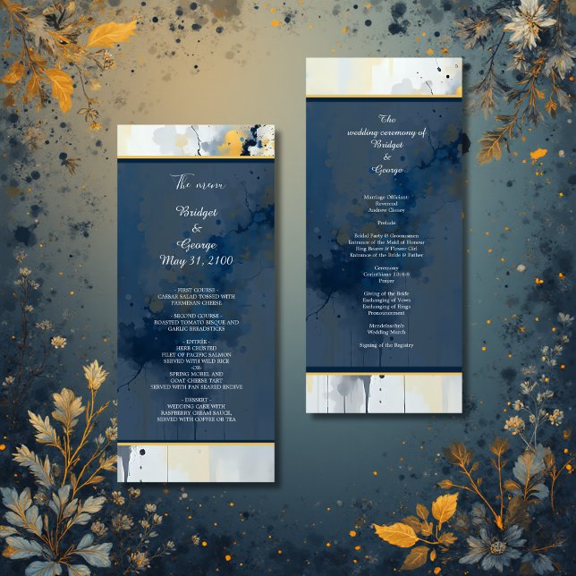 Abstract Blue & Gold Ink Splatter Artwork wedding Programme (Creator Uploaded)