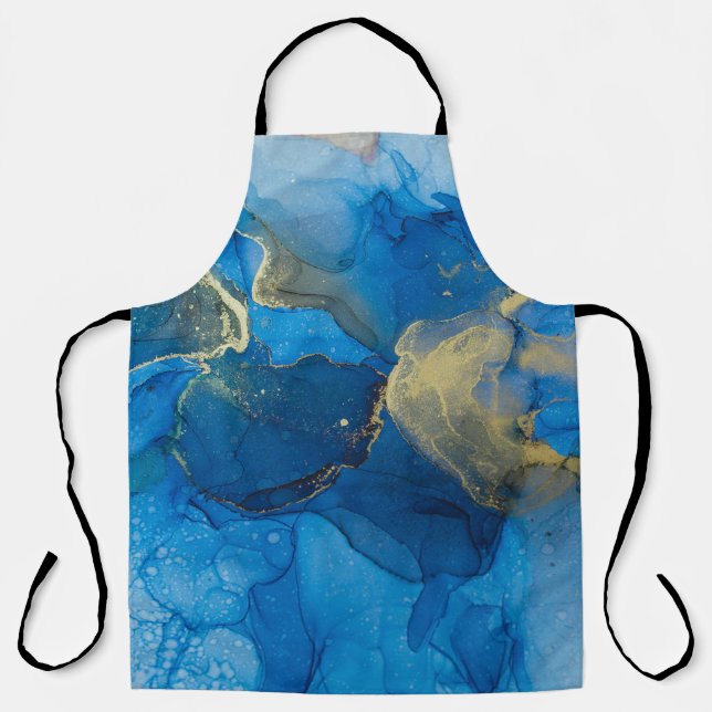 Abstract Blue Gold Marble Texture Apron (Front)